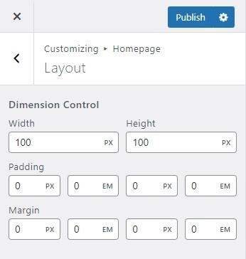 Handy Customizer Dimension Control