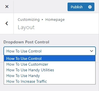 Handy Customizer Dropdown Post Control